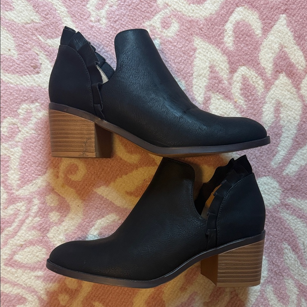 Journee Collection Black Ankle Booties with Brown Heel